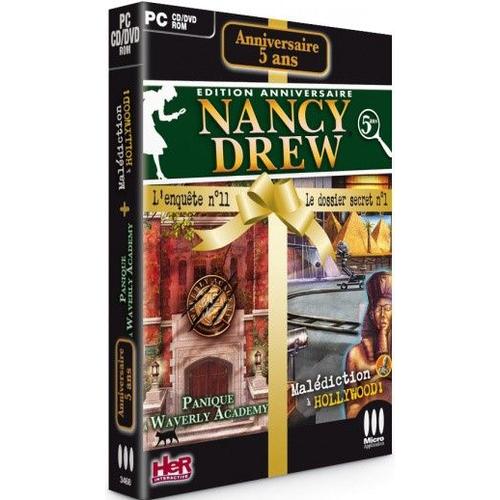 Coffret Jeu Pc Cd/Dvd Rom = Nancy Drew - Édition Anniversaire 5 Ans - 2 Enquêtes : La N° 11 : Panique À Waverly Académy Et La N° 1 : Malédiction À Hollywood !
