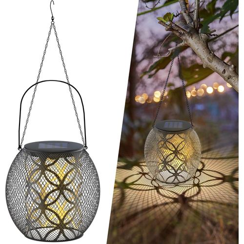 GOTHICANA BY EMPLampe Solaire Exterieur Jardin Suspendue, Ip65 Étanche Métal Lanterne Solaire Exterieur Avec 600 Mah Led Lanterne Blanc Chaud - Idéal Pour Décorer Votre Cour Ou Jardin (Sapèque)