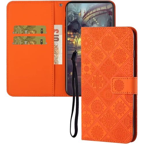Coque Compatible Avec Iphone Xr, Flip Housse R¿¿Tro Embossed Cuir Porte-Cartes De Cr¿¿Dit Portefeuille Magn¿¿Tique Stand ¿¿Tui ¿¿ Rabat Coque Pour Iphone Xr 6.1"". Orange Xch