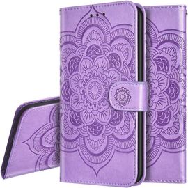 Huawei Honor 10 ¿¿Tui Mandala Embossed Cuir Bookstyle Flip Porte-Cartes De Cr¿¿Dit Portefeuille Magn¿¿Tique Closure Stand Housse Coque Pour Huawei Honor 10 Mandala Purple Ld