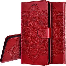 Huawei Honor 10 ¿¿Tui Mandala Embossed Cuir Bookstyle Flip Porte-Cartes De Cr¿¿Dit Portefeuille Magn¿¿Tique Closure Stand Housse Coque Pour Huawei Honor 10 Mandala Red Ld