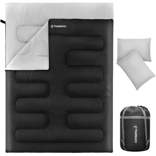 Chenquansarl-Sac De Couchage Double 230×160cm, Duvet 2 Personnes Sac De Couchage Rectangulaire Détachable Avec 2 Oreillers, Sac De Couchage Coton Pour Camping Outdoor Maison