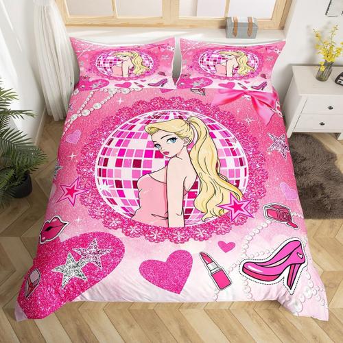 Housse De Couette Rose Girly Princesse Pour Enfants, Chaussures ¿¿ Talons Hauts, N?Ud Papillon, Ensemble De Literie Romantique, Beaut¿¿, D¿¿Cor De Chambre De Filles, Paillet