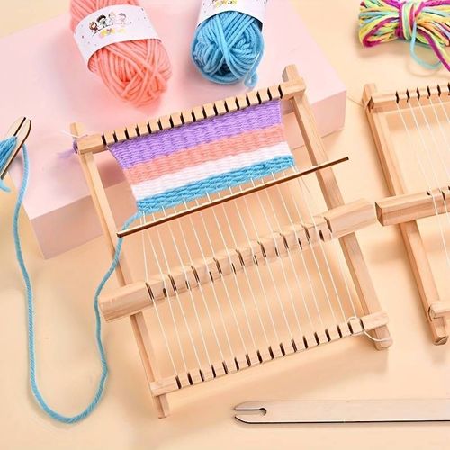 Kit Métier À Tisser À Tricoter À Tapisserie En Bois, Ensemble De Tissage Avec Laine Fournie - Jouet Enfant