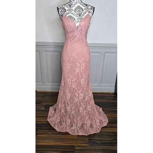 Robe Soirée Sirène Vieux Rose À Strass Et Laçage Dos Taille 40 L