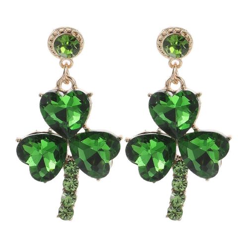 1 Paire Boucles D'oreilles De La Saint-Patrick Pour Femmes Boucles D'oreilles De Tr¿¿Fle Verte En Feu Feuille De Coeur
