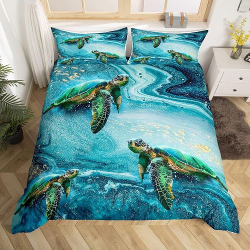 Housse De Couette R¿¿Tro Tortue De Mer, Ensemble De Literie En Marbre Dor¿¿, Sables Mouvants, Pour Enfants, Adolescents, Gar?Ons Et Filles, D¿¿Coration De Chambre, Reptile O