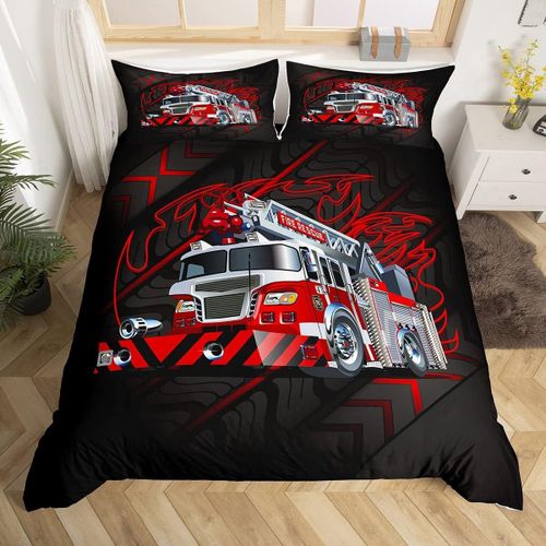 Parure De Lit Camion De Pompiers, Housse De Couette ¿¿ Roues Noires, Queen, Pour Gar?Ons Et Filles, Enfants, Moteur De Pompier Rouge, Housse De Couette, Lutte Contre L'inc