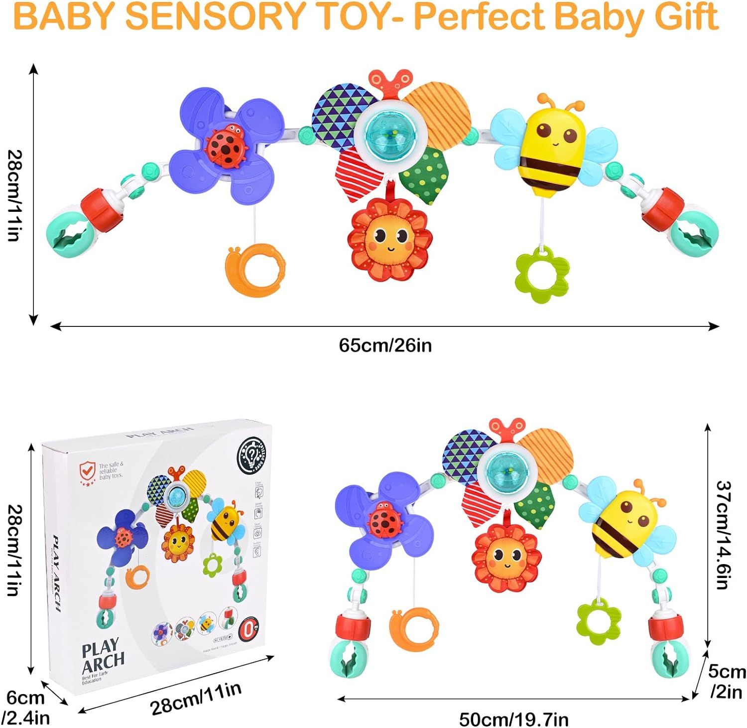 Arche de Poussette, Jouets musicaux Mobiles Honeybee Crib, Jouet à emporter  avec Support d'activité sensorielle Pliable réglable pour transats, siège  Auto et Landau