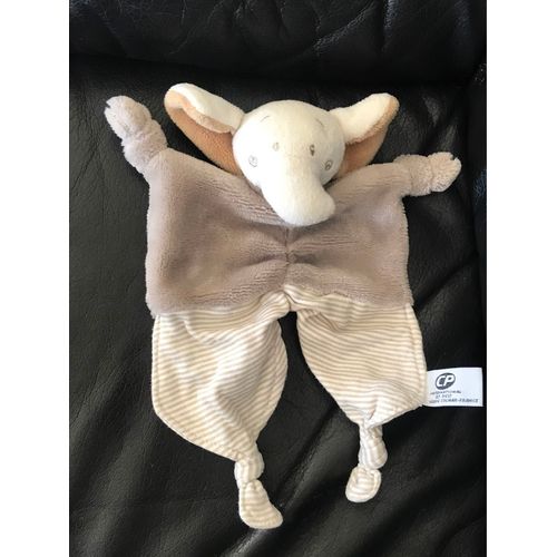 Doudou Éléphant Marron Et Blanc Rayé Cp International 22cm