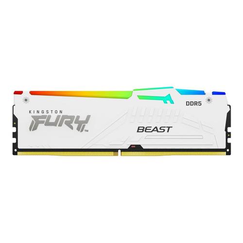 Kingston FURY Beast RGB - DDR5 - kit - 64 Go: 4 x 16 Go - DIMM 288 broches - 5200 MHz / PC5-41600 - CL40 - 1.25 V - mémoire sans tampon - ECC - blanc