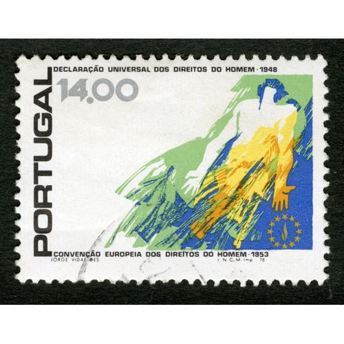 Timbre Oblitéré Portugal, Declaraçao Universal Dos Direitos Do Homem 1948, 14.00