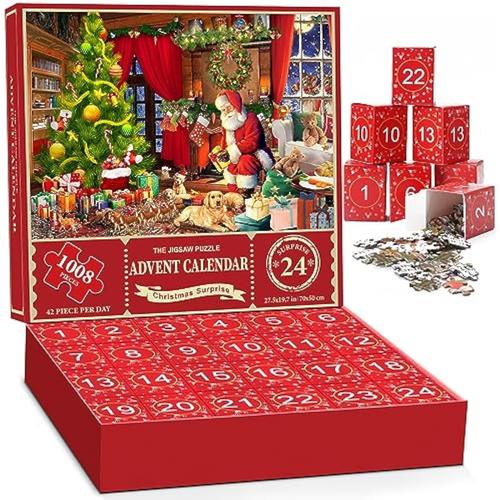 Calendrier de l'Avent 2023 - Puzzle de Noël - Le Père Noël prépare des  cadeaux, 24 boîtes - 1008 pièces - Puzzles pour adultes et enfants, compte  à rebours jusqu'à Noël, décoration de la maison
