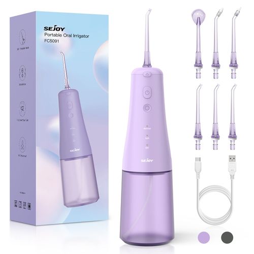 Sejoy Hydropulseur Jet Dentaire Rechargeable Portable 300ml Avec 6 Busettes Irrigateur Electrique Professionnel 3 Modes Ipx7 Étanche - Violet
