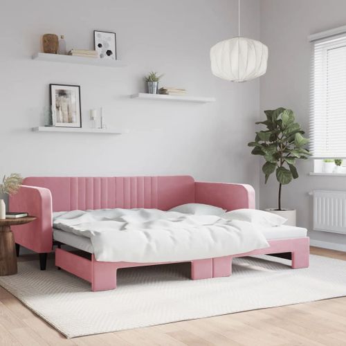 Vidaxl Lit De Jour Avec Lit Gigogne Rose 100x200 Cm Velours