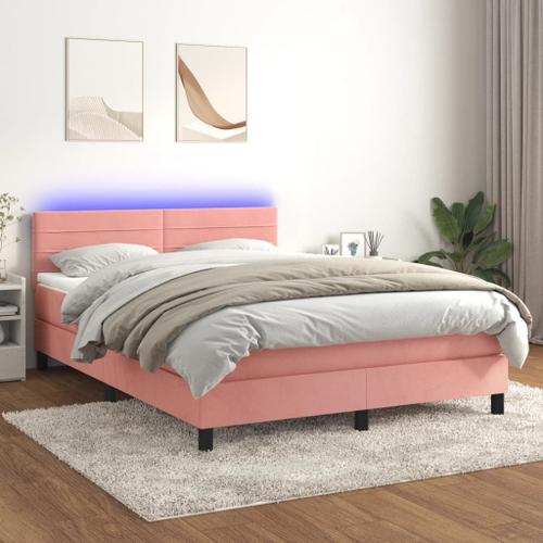 Vidaxl Sommier Tapissier Avec Matelas Et Led Rose 140x190 Cm Velours