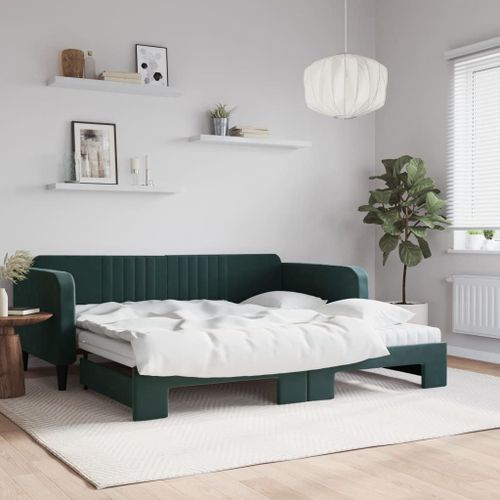 Vidaxl Lit De Jour Et Gigogne Et Matelas Vert Foncé 100x200 Cm Velours