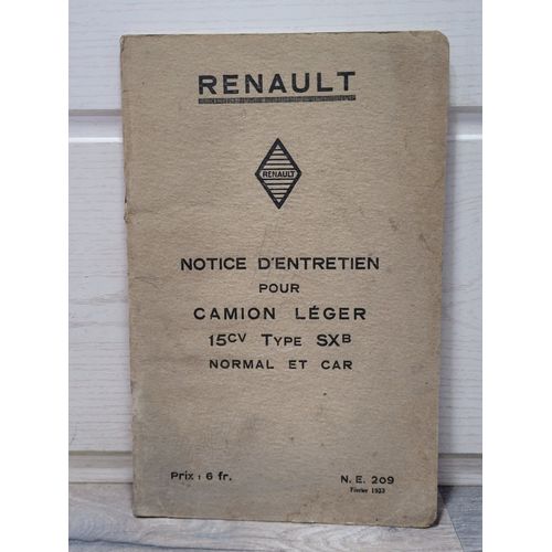 Renault Camion Leger Et Car 15cv Type Pxb - 1933 - Notice Entretien Ne209