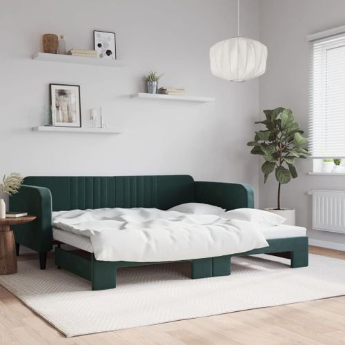 Vidaxl Lit De Jour Avec Lit Gigogne Vert Foncé 100x200 Cm Velours