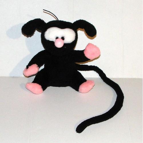 Peluche Marsupilami Noir Et Rose Ancien Nounours 1988 - Doudou Animal Marsu Assis 19 Cm