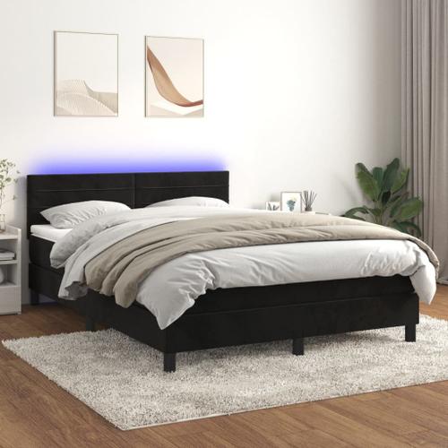 Vidaxl Sommier Tapissier Avec Matelas Et Led Noir 140x200 Cm Velours