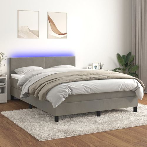 Vidaxl Sommier Tapissier Matelas Et Led Gris Clair 140x190 Cm Velours