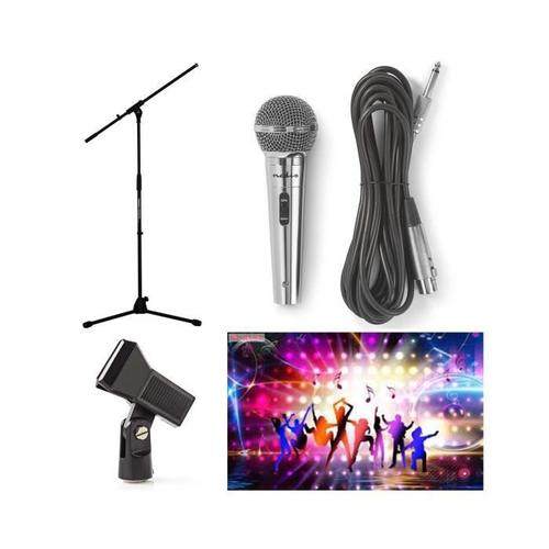 Pied de Microphone professionnel télescopique avec PERCHE potence + fixation support Micro + MICRO DYNAMIQUE CHROME HQ