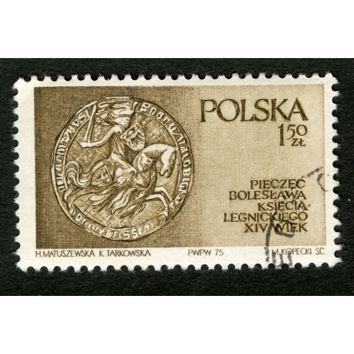 Timbre Oblitéré Polska, Pieczec Boleslawa Ksiecia Legnickiego Xiv Wiek, 1975, 1.50 Zl