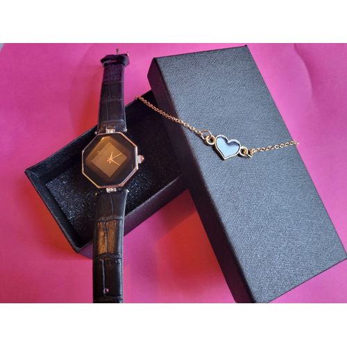 Coffret Montre Femme Noir Et Son Bracelet Assorti