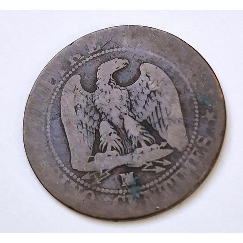 Pièce De Monnaie 5 Centimes Napoléon Iii 1855 (M), Tête Nue, Empire Français