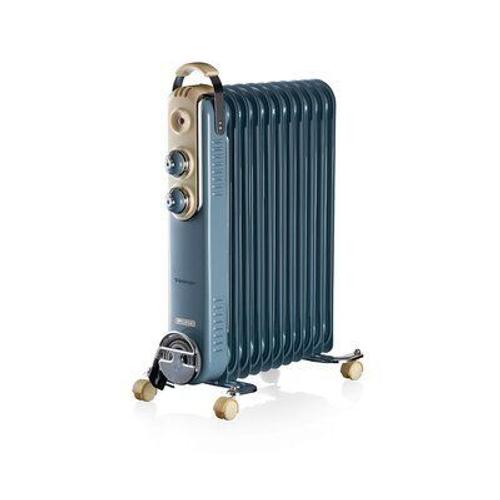 Ariete 839 Radiateur à huile vintage, avec 11 éléments chauffants, 3 niveaux de puissance, poignée de transport facile, 2500 W, bleu ciel