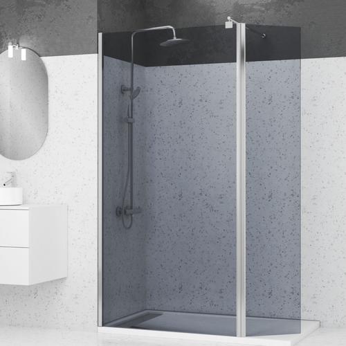 Pack Paroi de Douche et Volet Pivotant 100+40x200cm - Verre Fumé Bleu Nuit + Barre Fixation Chrome