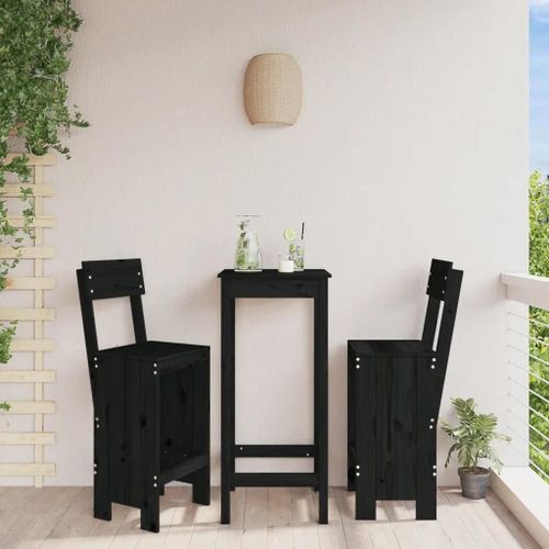 Tabourets De Bar En Bois Massif Pin Lot De 2 | Noir 40x48,5x115,5 Cm, Hauteur D'assise 75 Cm, Rustique, Durable Pour Interieur/Exterieur, Poids Max 110 Kg