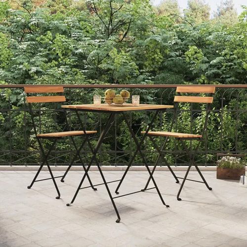 Chaises De Bistrot Pliantes En Bois De Teck Et Acier | Lot De 2, Compact, Gain De Place, Resistant Aux Intemperies, Poids Max 110 Kg