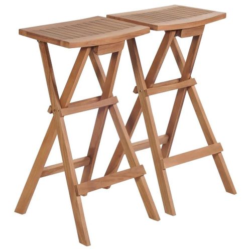 Tabourets De Bar Pliables En Teck Massif Lot De 2 | Compact, Gain De Place, Resistant Aux Intemperies, 110 Kg Par Siege