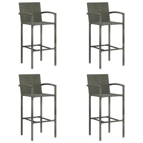 Tabourets De Bar En Resine Tressee | Lot De 4, Gris, Cadre En Acier, Resistant Aux Uv, Compact, Gain De Place, Maximum 110 Kg