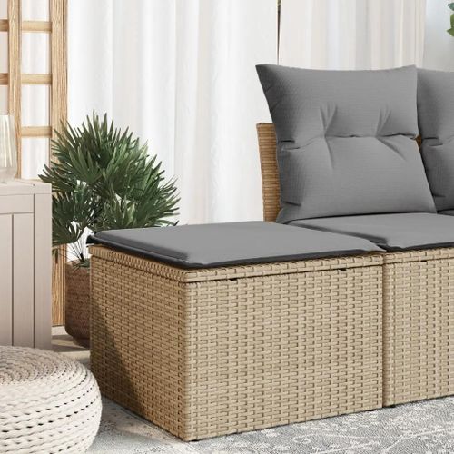Tabouret De Jardin En Resine Tressee | 55x55x37 Cm, Coussin Beige Amovible, Gain De Place Avec Compartiment De Rangement Etanche, Compact Et Resistant Aux Intemperies