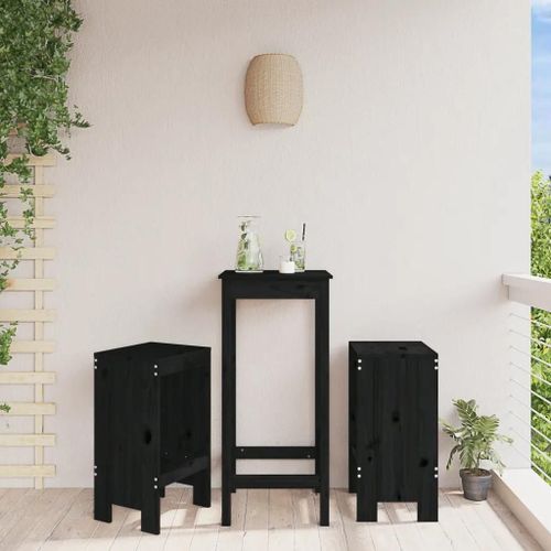 Tabourets De Bar En Bois Massif De Pin | Lot De 2, Noir 40x36x75 Cm, Confortable Et Durable, Pour Terrasse Ou Balcon