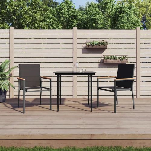 Chaises De Jardin En Textilene Et Acier Lot De 2 | Noir 55x61,5x90cm, Resistant Aux Uv, Confortable Avec Dossier Et Accoudoirs, Poids Max 110kg