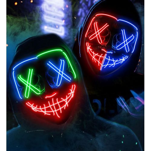 Led Masque Halloween, Effrayant Led Masque Visage, La Purge Masque Lumineux 3 Modes D'éclairage, Masque Led Pour Les Carnavals, Les Bals Masqués Et Les Soirées Costumées De Cosplay-2 Pcs - Multicolore