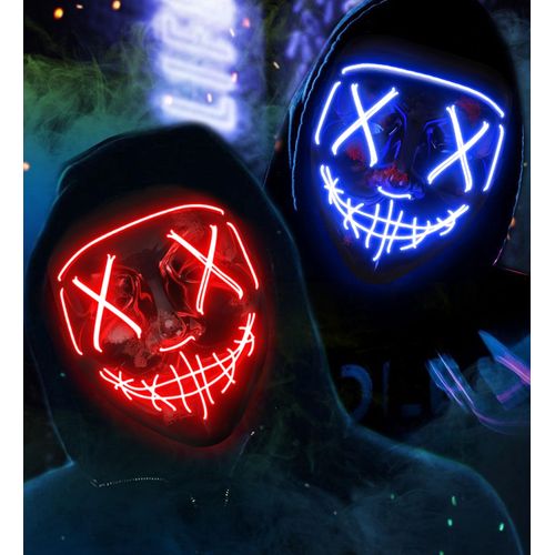 Led Masque Halloween, Effrayant Led Masque Visage, La Purge Masque Lumineux 3 Modes D'éclairage, Masque Led Pour Les Carnavals, Les Bals Masqués Et Les Soirées Costumées De Cosplay - 2 Pcs - Rouge & Bleu