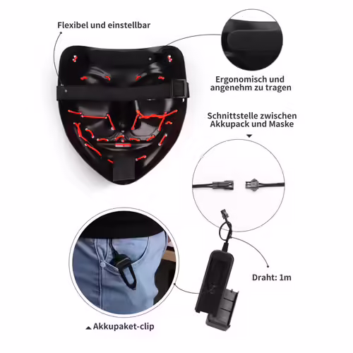 Masque Lumineux Masque Halloween LED Jonami - 3 Modes Clignotants, Réglable, Effrayant Pour Soirées Masque 3 Modes Clignotant
