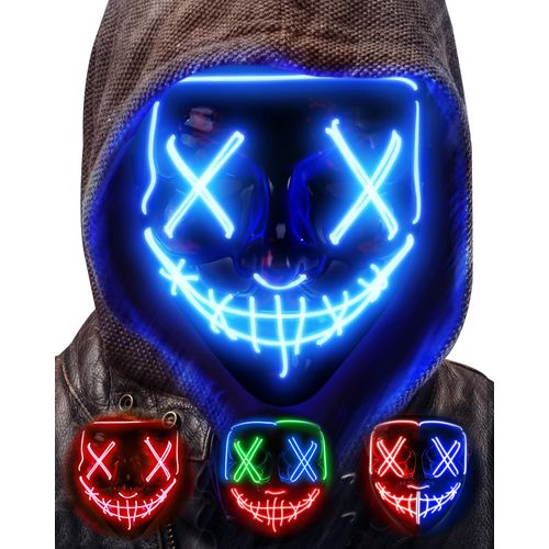 Led Masque Halloween, Effrayant Led Masque Visage, La Purge Masque Lumineux 3 Modes D'éclairage, Halloween Masque Led Pour Les Carnavals, Les Bals Masqués Et Les Soirées Costumées De Cosplay - Bleu