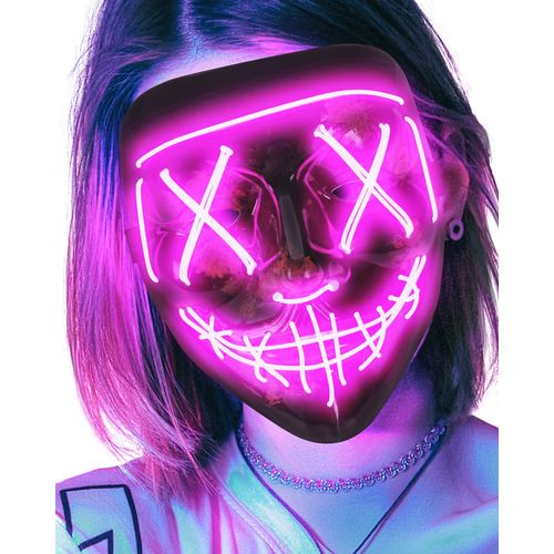Led Masque Halloween, Effrayant Led Masque Visage, La Purge Masque Lumineux 3 Modes D'éclairage, Halloween Masque Led Pour Les Carnavals, Les Bals Masqués Et Les Soirées Costumées De Cosplay - Rose