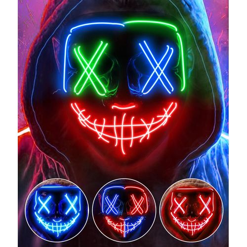 Led Masque Halloween, Effrayant Led Masque Visage, La Purge Masque Lumineux 3 Modes D'éclairage, Masque Led Pour Les Carnavals, Les Bals Masqués Et Les Soirées Costumées De Cosplay-Multicolore