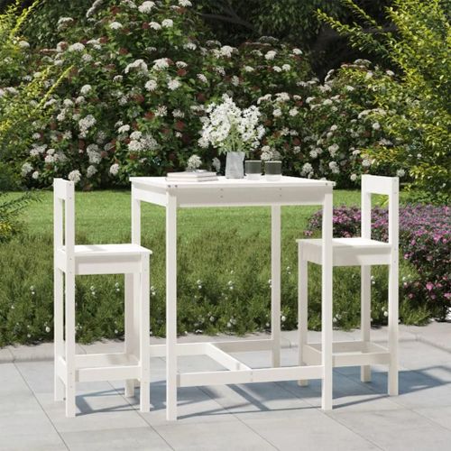 Ensemble De Bar De Jardin 3 Pcs En Bois De Pin Massif Blanc | Table Robuste, 2 Tabourets Avec Dossier, Resistant Aux Intemperies, Compact Pour Terrasse/Balcon