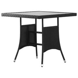Table De Jardin En Resine Tressee Noir | 80x80x74 Cm, Verre Trempe, Cadre Acier, Resistant Aux Intemperies, Compact Pour Terrasse