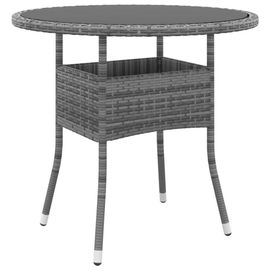 Table De Jardin En Verre Trempe Et Resine Tressee | ?80x75 Cm, Gris, Compact, Durable, Facile A Nettoyer