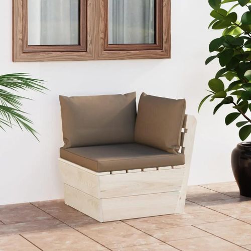 Canape D'angle En Epicea Impregne | 5 Coussins Polyester, Modulaire, Confort Maximal, Design Palette Rustique, Gain De Place