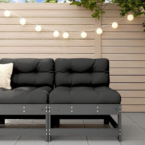 Canape Central En Bois De Pin Massif | 3 Places, Coussin Gris, Design A Lattes, Compact, Gain De Place, Pour Jardin/Patio/Terrasse